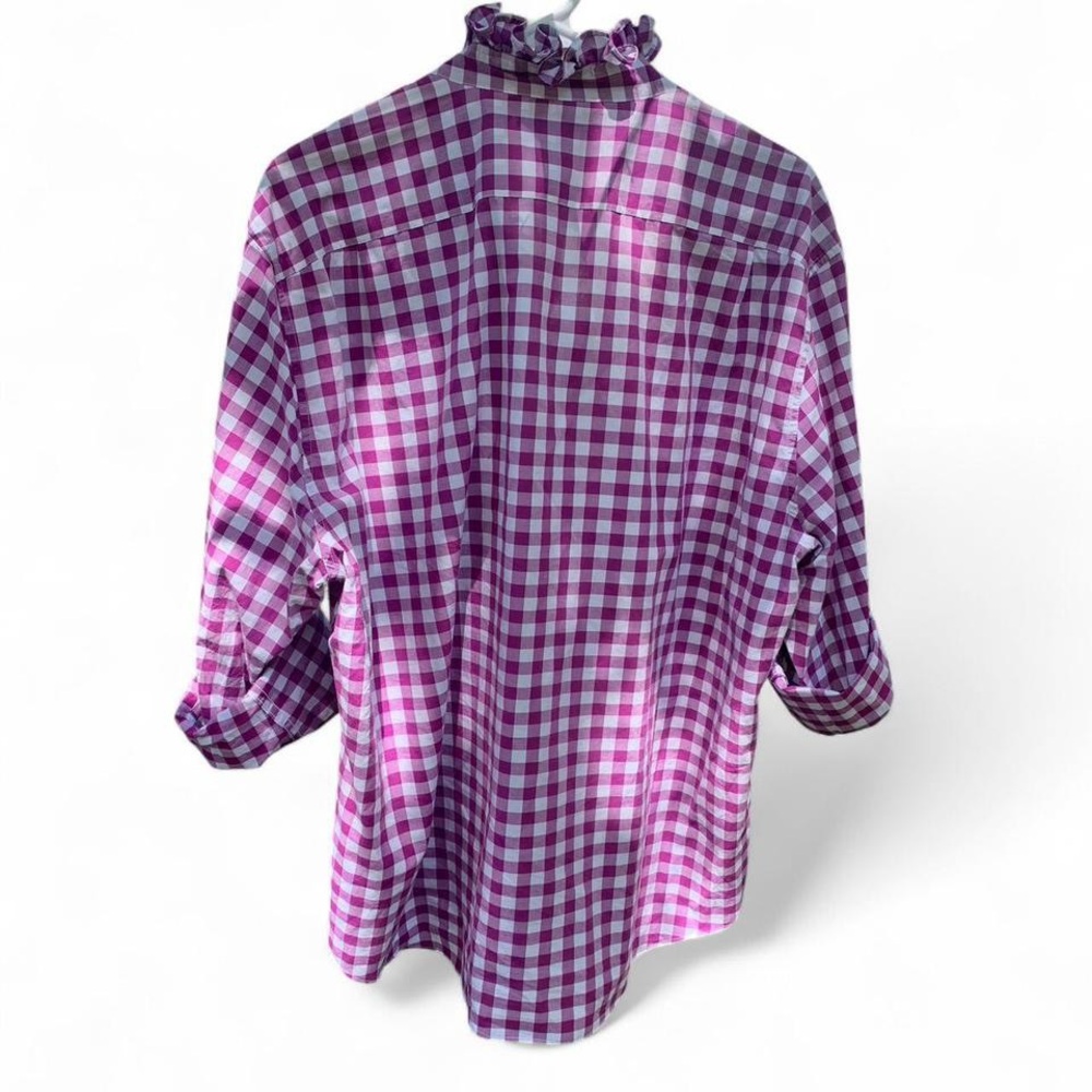 JCrew Ruffled Purple White Checked Button Up Shirt - Picture 4 of 6